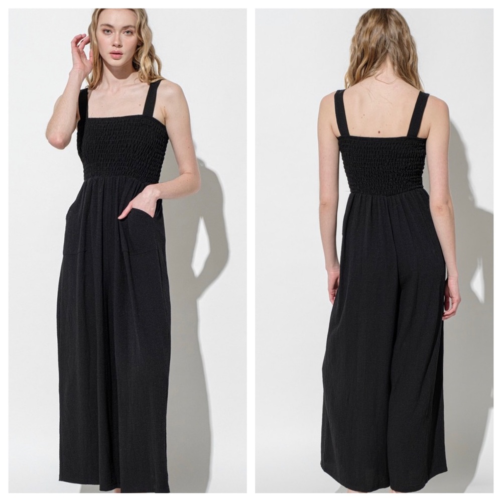 06 Fabulous Smocked Straight Neck Wide Leg Jumpsuit